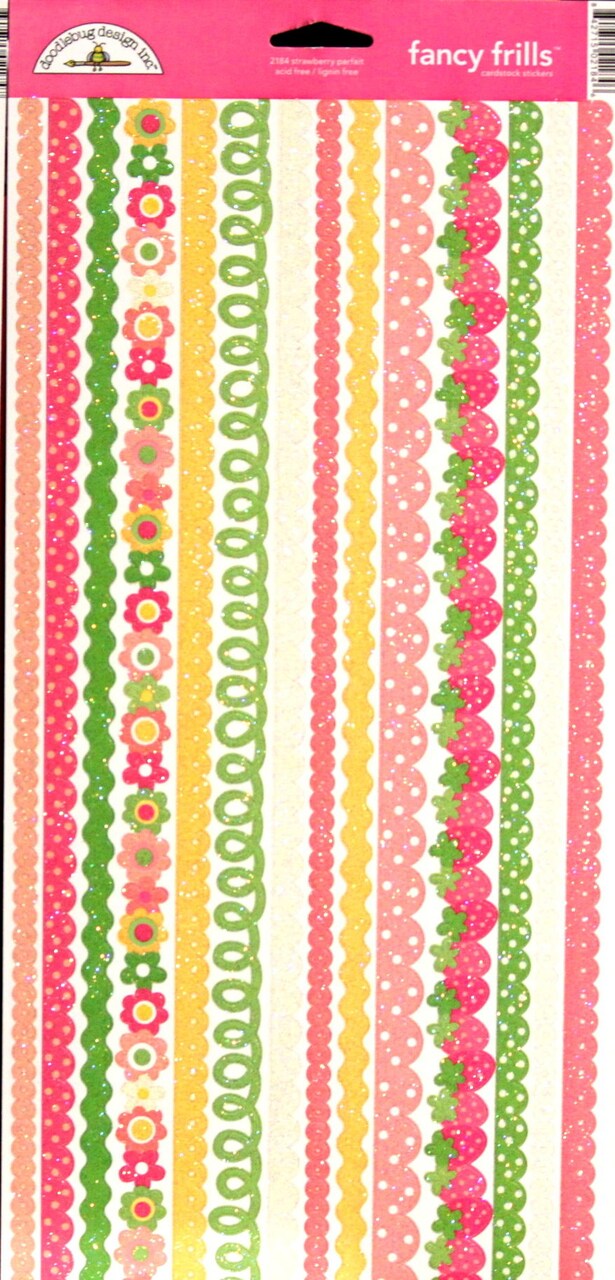 Doodlebug Designs Fancy Frills Strawberry Parfait Glitter Borders Cardstock Stickers
